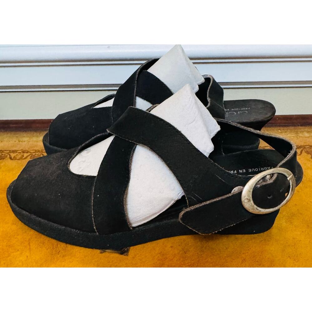 Arche France Womens Nubuck Leather Black Wedge Sandals & Dust Bag Sz 39 US 8 - Picture 12 of 16